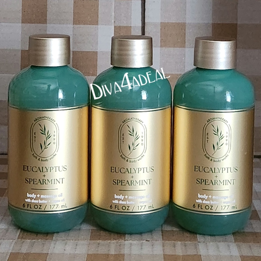 3x Bath & Body Works Aromatherapy EUCALYPTUS SPEARMINT 6 OZ Body + Massage Oil